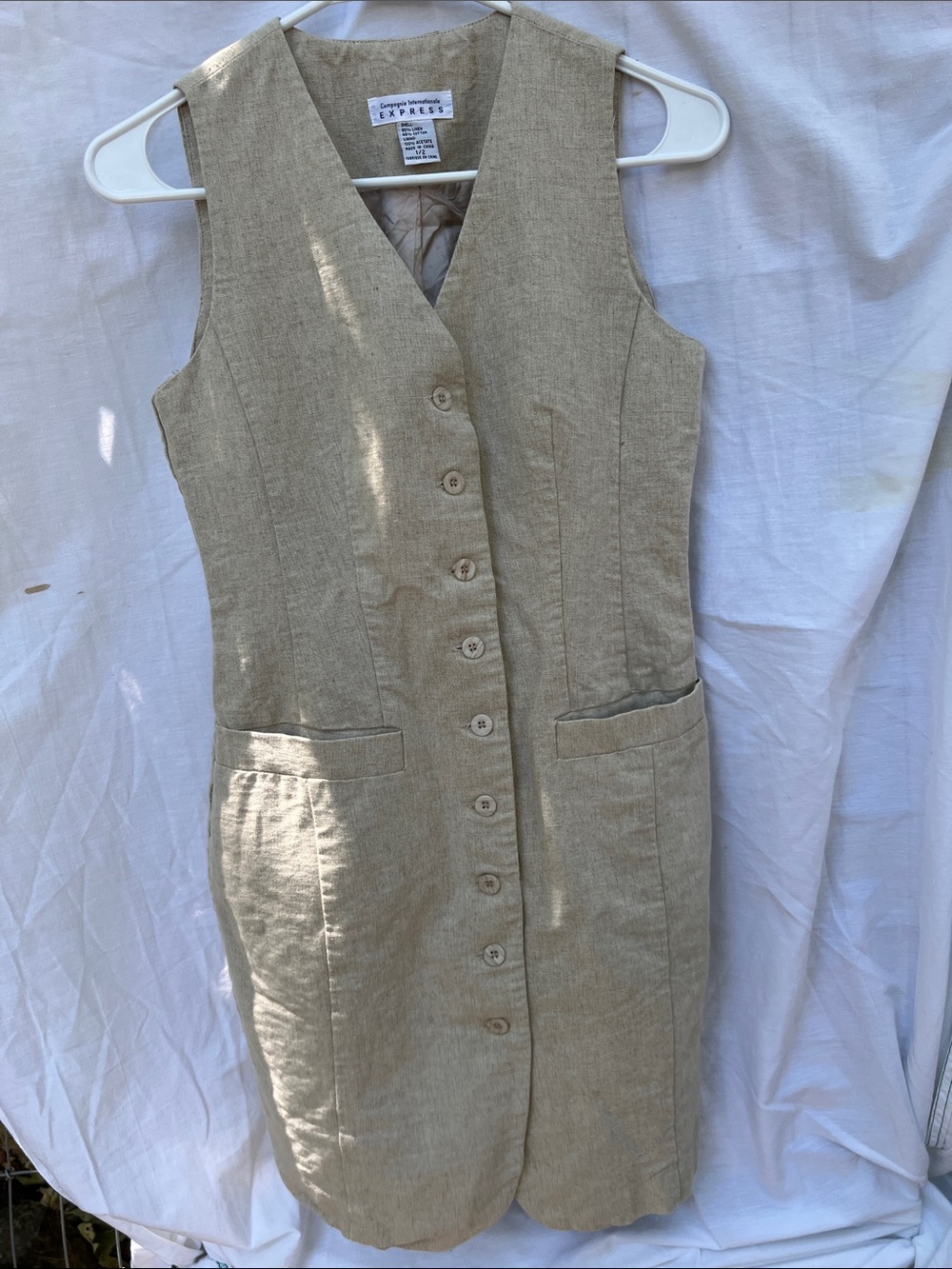 Express Sleeveless Button-Front Midi Dress in Beige